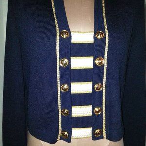 St John Collection By Marie Gray stripped Navy Crop Top Cardigan Jacket sz 6